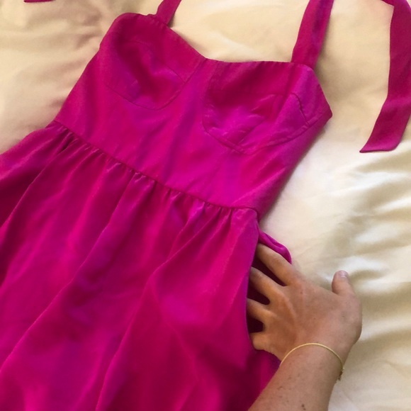NWT Britt RYAN Fushia Silk Bustier Halter Dress - Picture 4 of 7
